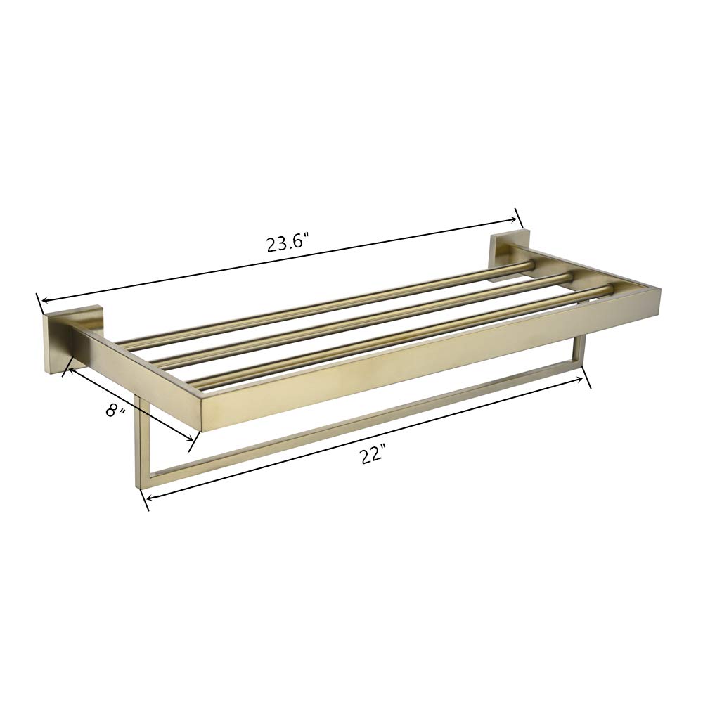 VELIMAX Premium Stainless Steel Towel Rack Wall Mounted Towel Shelf for Bathroom Quadruple Towel Racks with Towel Bar  23.6-Inch(Whole Length)  Gold Finish